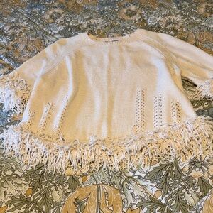 Adrianna Papell Cream Fringed Cardigan